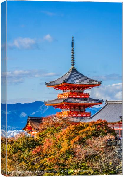 Colorful Autumn Leaves Red Pagoda Kiyomizu Kyoto Japan Canvas Print by William Perry