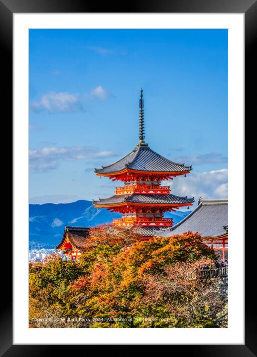 Colorful Autumn Leaves Red Pagoda Kiyomizu Kyoto Japan Framed Mounted Print by William Perry