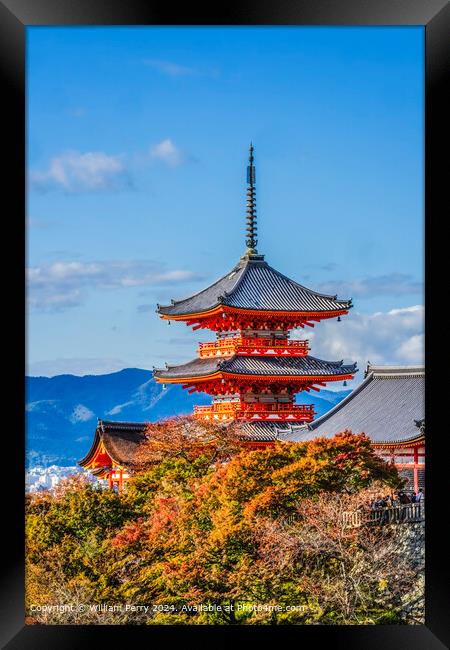 Colorful Autumn Leaves Red Pagoda Kiyomizu Kyoto Japan Framed Print by William Perry