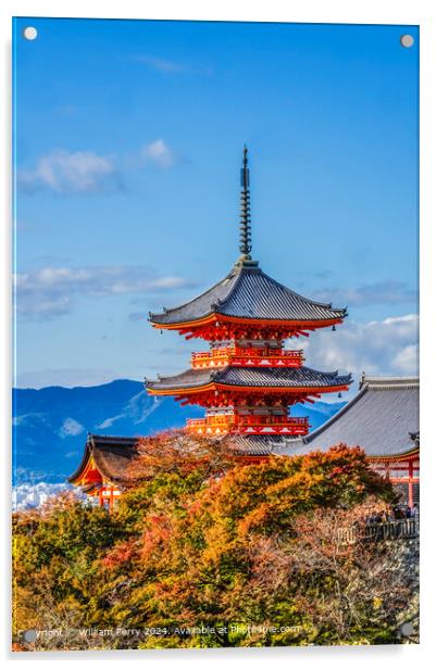 Colorful Autumn Leaves Red Pagoda Kiyomizu Kyoto Japan Acrylic by William Perry