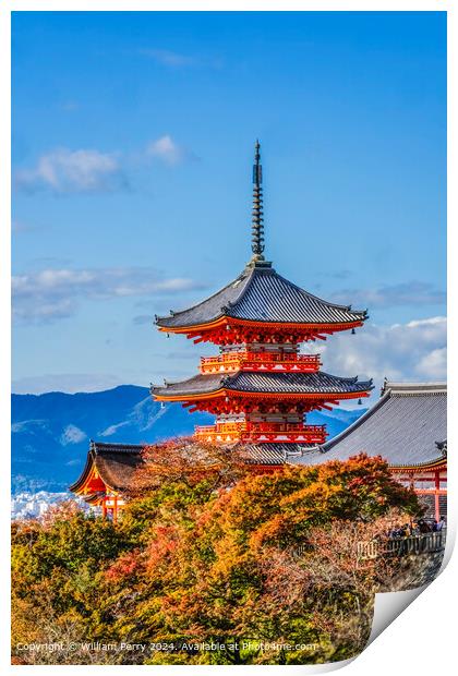 Colorful Autumn Leaves Red Pagoda Kiyomizu Kyoto Japan Print by William Perry