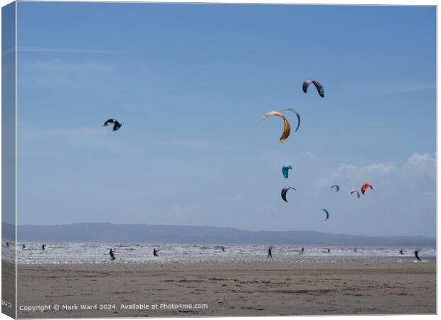 Kite Surfing at Camber Sands. Canvas Print by Mark Ward