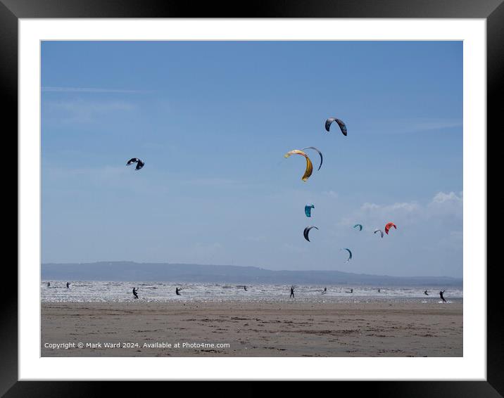 Kite Surfing at Camber Sands. Framed Mounted Print by Mark Ward