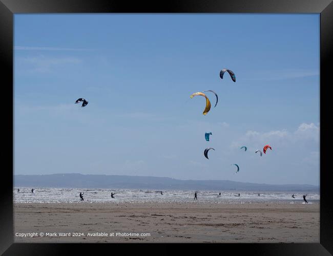 Kite Surfing at Camber Sands. Framed Print by Mark Ward