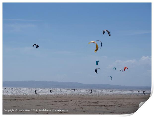 Kite Surfing at Camber Sands. Print by Mark Ward