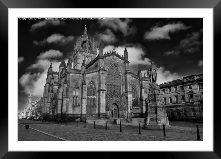 St Giles Cathedral, High Kirk of Edinburgh, Black and White Architecture Framed Mounted Print by Tom McPherson
