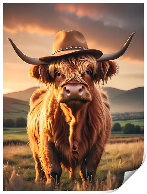 Highland Cow Hat Sky Print by Paddy P