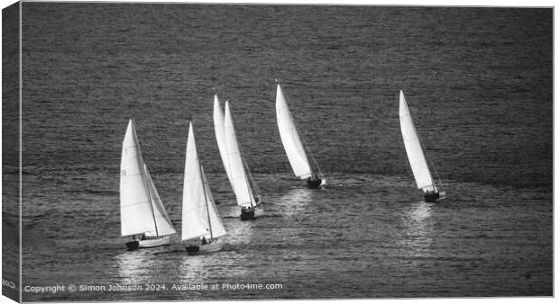 Sunlit Yacht Racing Salcombe Canvas Print by Simon Johnson