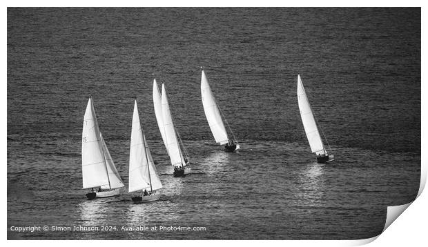 Sunlit Yacht Racing Salcombe Print by Simon Johnson