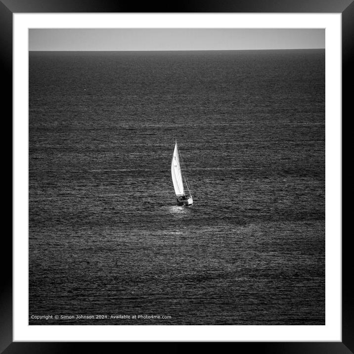 Salcombe Yacht in Black and White Framed Mounted Print by Simon Johnson