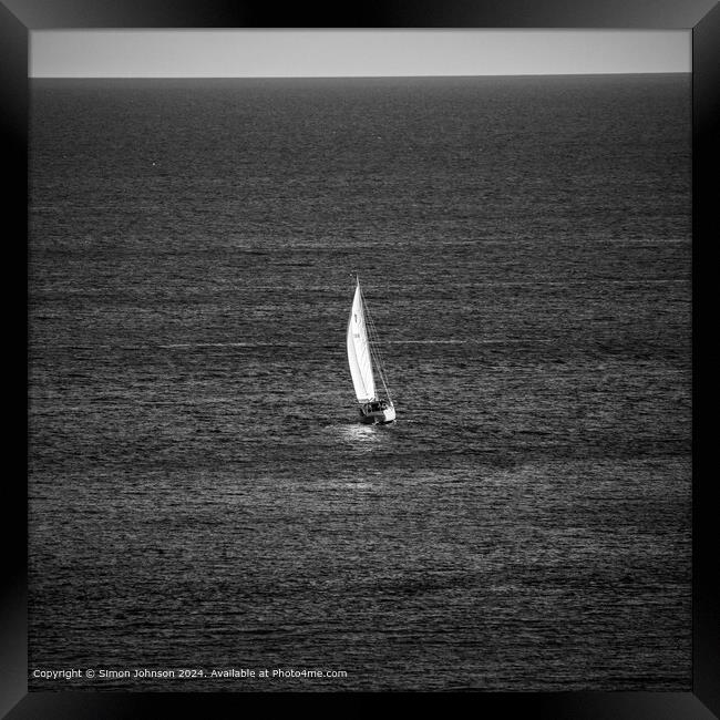 Salcombe Yacht in Black and White Framed Print by Simon Johnson