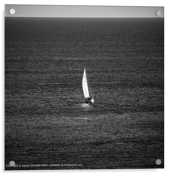 Salcombe Yacht in Black and White Acrylic by Simon Johnson