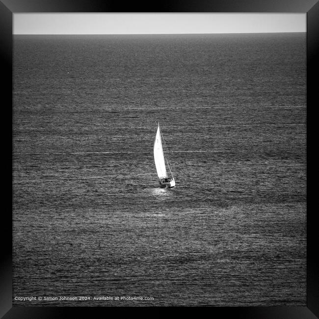 White Yacht Salcombe Seascape Framed Print by Simon Johnson