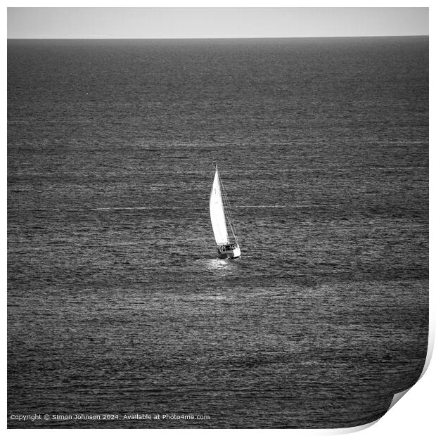 White Yacht Salcombe Seascape Print by Simon Johnson