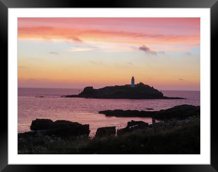 Godrevy Lighthouse Sunset Framed Mounted Print by Beryl Curran