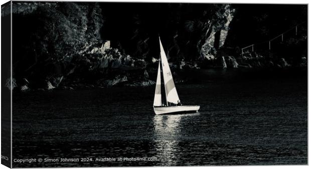 Sunlit Yacht Monochrome Landscape Canvas Print by Simon Johnson