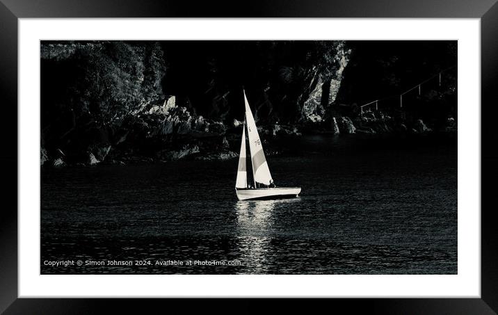 Sunlit Yacht Monochrome Landscape Framed Mounted Print by Simon Johnson