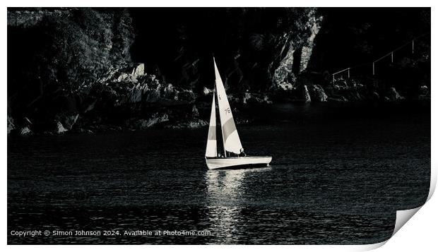 Sunlit Yacht Monochrome Landscape Print by Simon Johnson