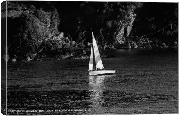 Sunlit Yacht Monochrome Landscape Canvas Print by Simon Johnson