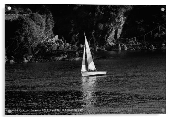 Sunlit Yacht Monochrome Landscape Acrylic by Simon Johnson