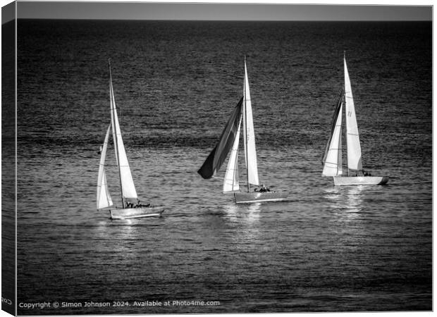 sunlit white yachts   Canvas Print by Simon Johnson