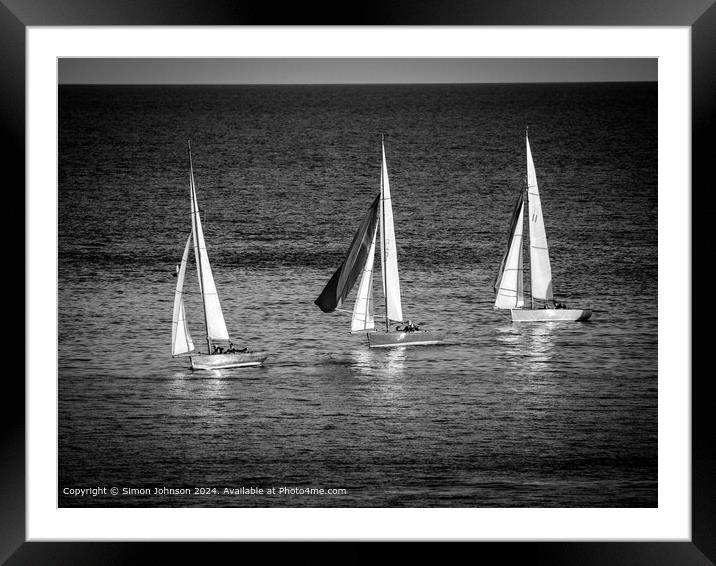 sunlit white yachts   Framed Mounted Print by Simon Johnson
