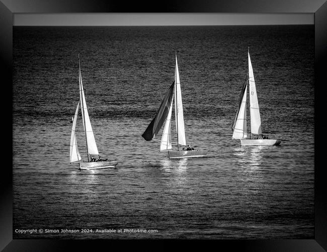 sunlit white yachts   Framed Print by Simon Johnson