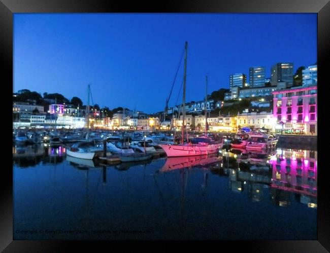 Torquay Marina Night Sky Framed Print by Beryl Curran