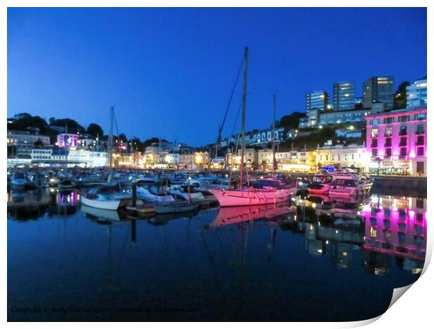 Torquay Marina Night Sky Print by Beryl Curran