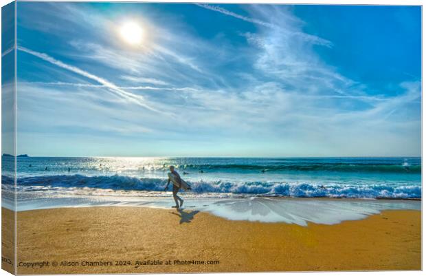 Fistral Beach Cornwall Canvas Print by Alison Chambers