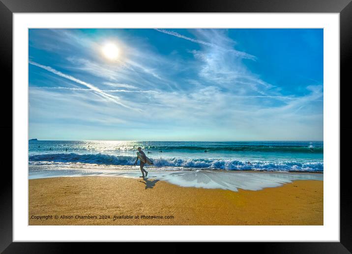 Fistral Beach Cornwall Framed Mounted Print by Alison Chambers