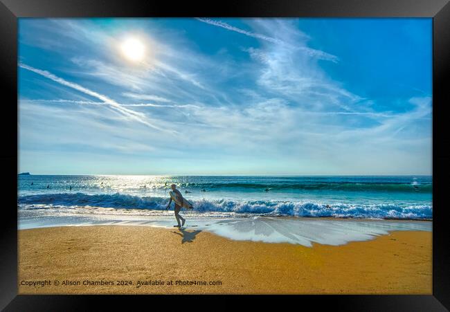 Fistral Beach Cornwall Framed Print by Alison Chambers