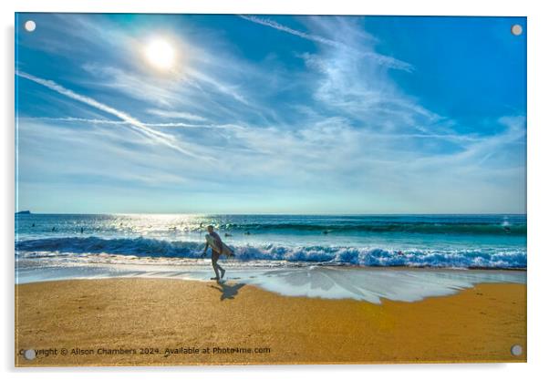 Fistral Beach Cornwall Acrylic by Alison Chambers