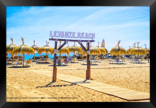 Levante Beach Puerto Banus Framed Print by Alison Chambers