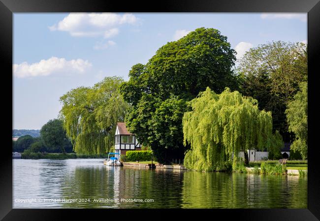 Cookham Village Riverbank Landscape Framed Print by Michael Harper