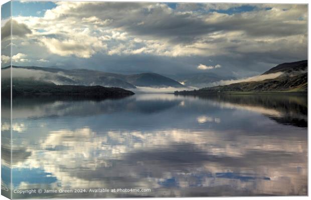 Loch Broom Clouds and Reflections Canvas Print by Jamie Green