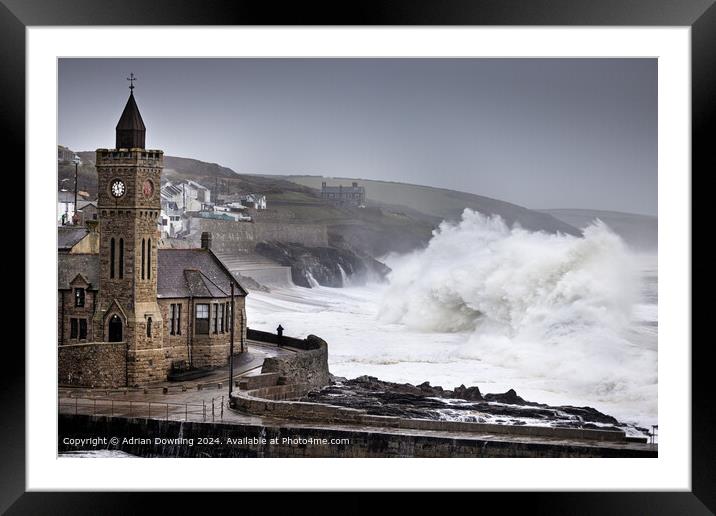 Porthleven Storm Waves Framed Mounted Print by Adrian Downing