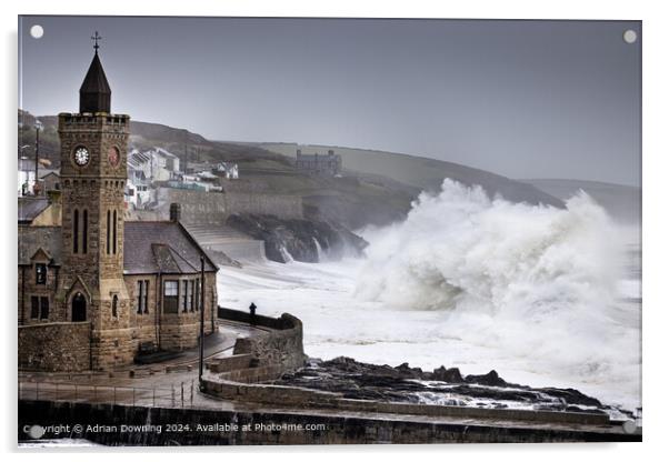 Porthleven Storm Waves Acrylic by Adrian Downing