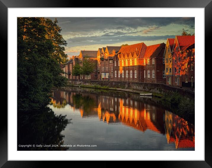 Norwich Quayside Sunset Reflection Framed Mounted Print by Sally Lloyd