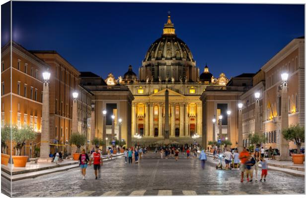 St Peter Basilica In Vatican At Night Canvas Print by Artur Bogacki