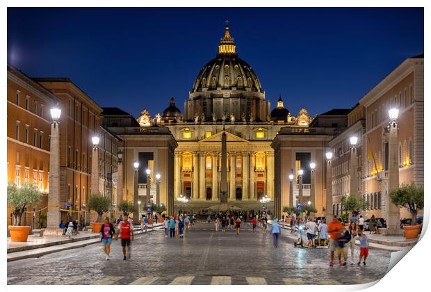 St Peter Basilica In Vatican At Night Print by Artur Bogacki