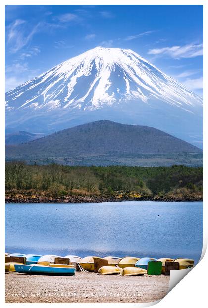 Picturesque Lake Shoji with striking Mount Fuji Print by Melanie Viola
