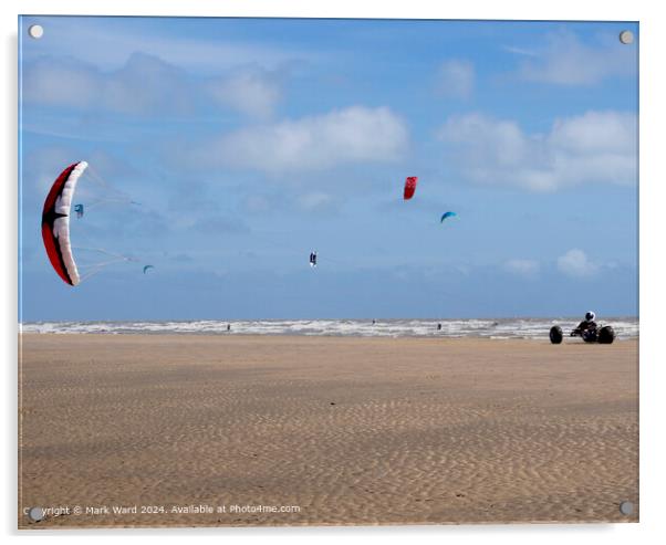 Camber Sands Kitesurfing Fun Acrylic by Mark Ward