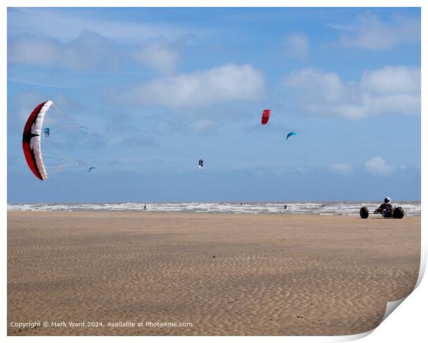 Camber Sands Kitesurfing Fun Print by Mark Ward
