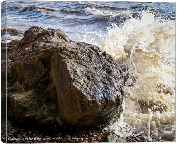 Clevedon Beach Stormy Sea Canvas Print by Martin fenton