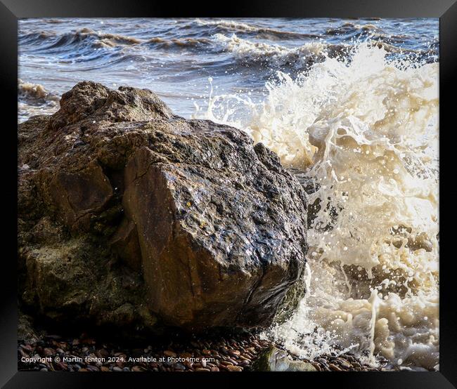 Clevedon Beach Stormy Sea Framed Print by Martin fenton