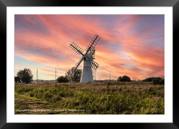 Thurne Windmill Sunrise - Sunset Framed Mounted Print by Holly Burgess