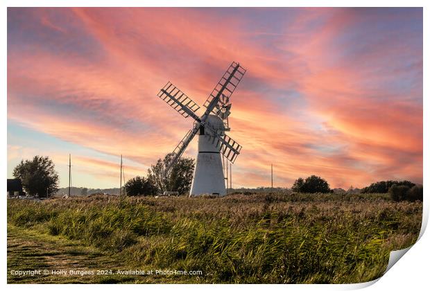 Thurne Windmill Sunrise - Sunset Print by Holly Burgess