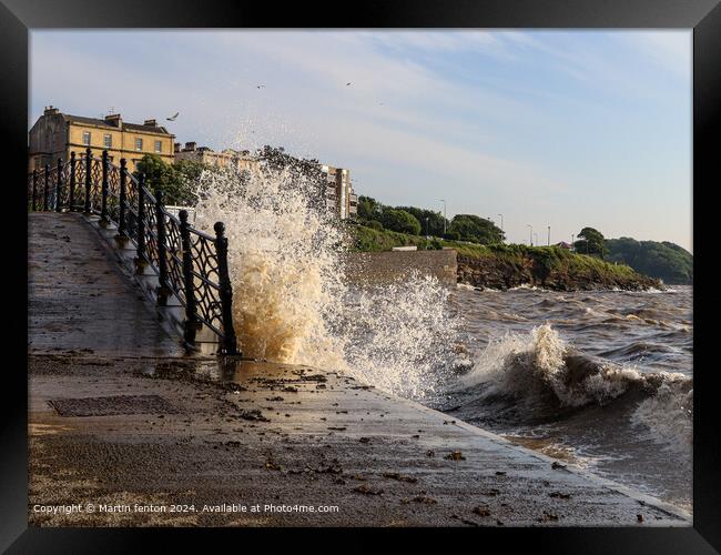 Clevedon Sea Spray Waves Framed Print by Martin fenton