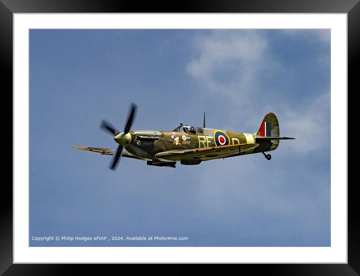 Spitfire Flying Cloudy Sky Framed Mounted Print by Philip Hodges aFIAP ,